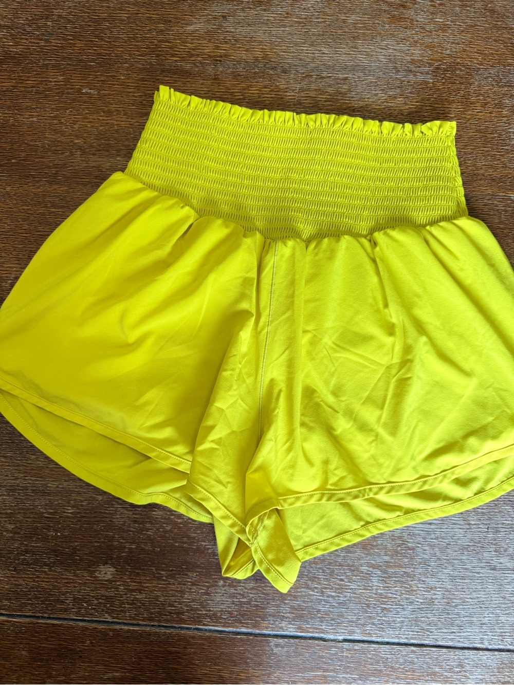 aerie Neon Yellow Smocked-Waist Athletic Shorts